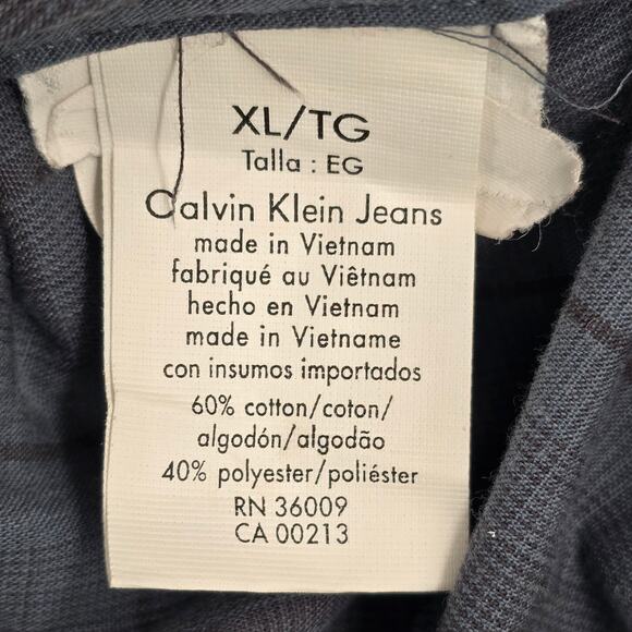 Calvin Klein One Jeans Blue Plaid Button Down Long Sleeve Work Casual Shirt XL - Picture 7 of 7